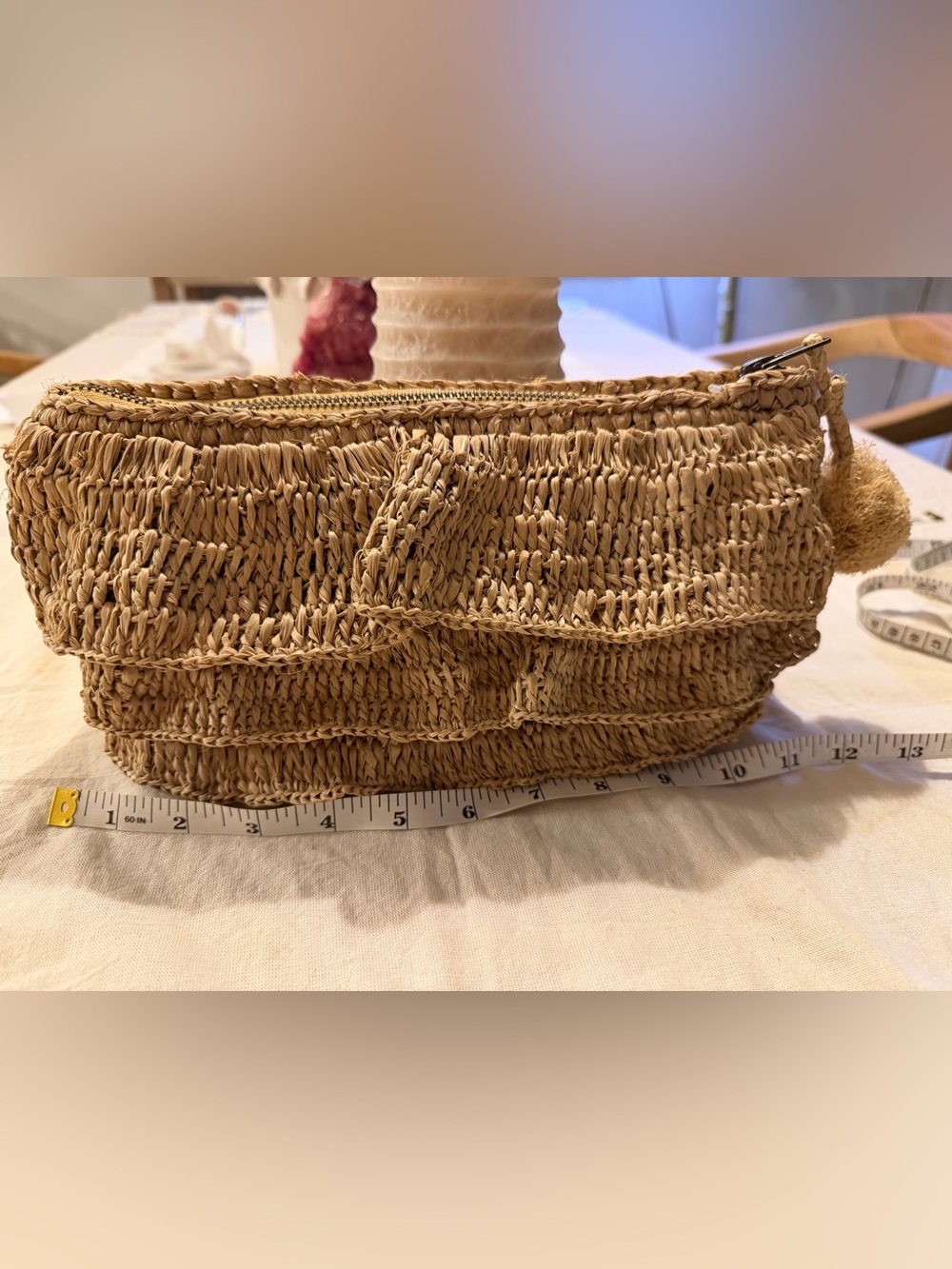 ANTHROPOLOGIE Woven Raffia Clutch Bag in Natural Tan